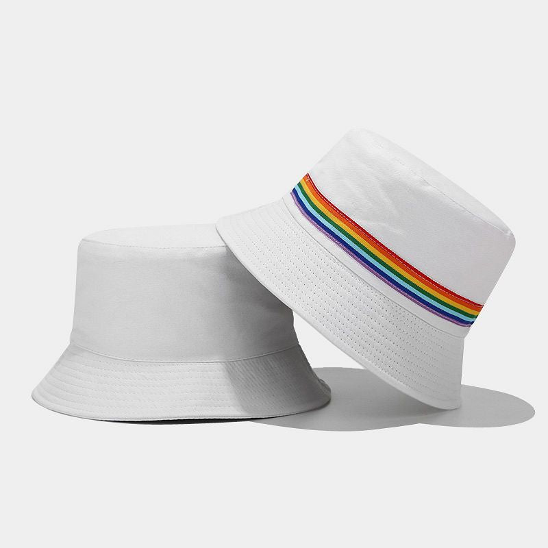 Sombrero de cubo de cinta de arco iris de algodón al por mayor de algodón